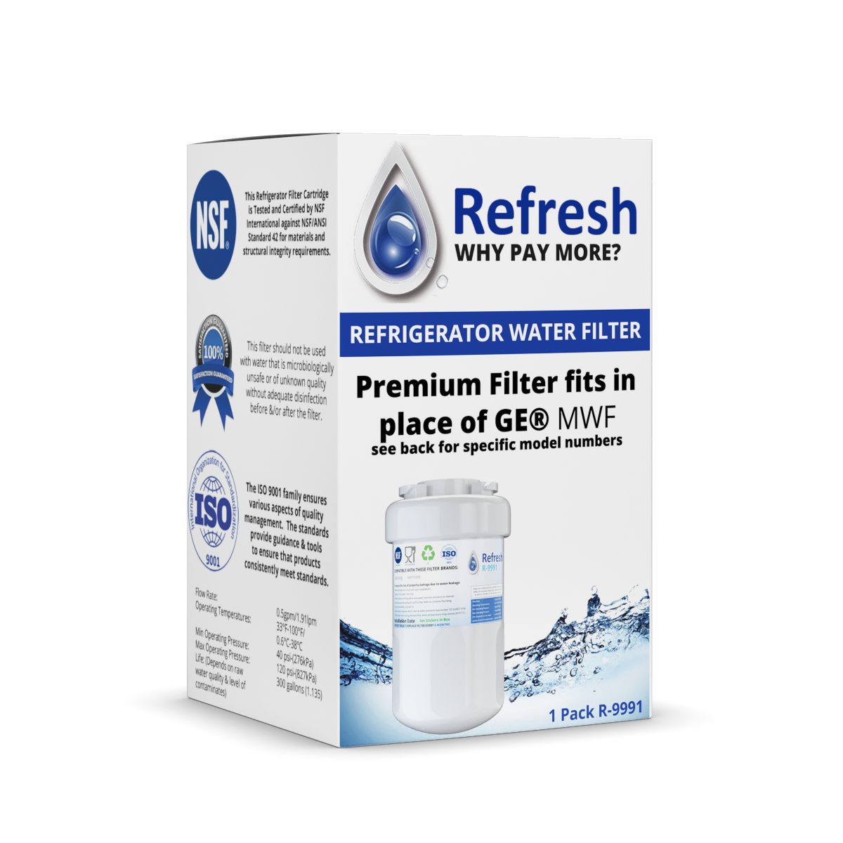 Refresh R-9991 Replacement Water Filter - Fits GE MWF Smartwater, GSE2 ...