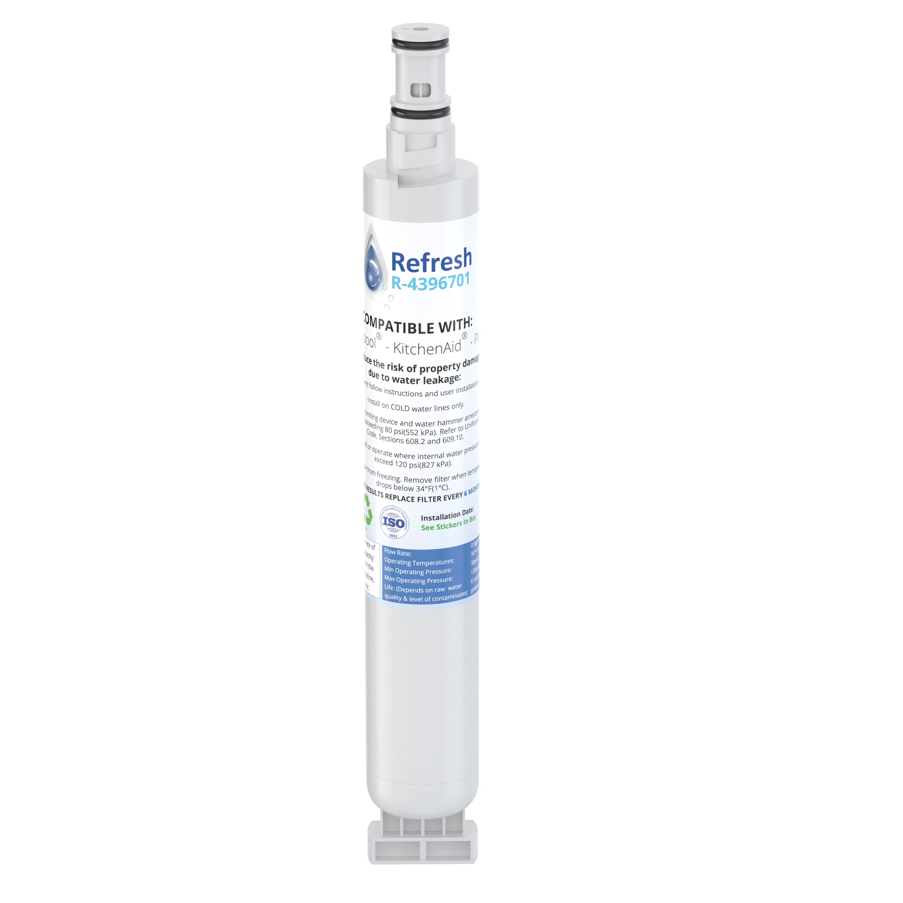 Refresh R-4396701 Replacement Refrigerator Water Filter for Whirlpool 4396701, 4396702, EDR6D1, EveryDrop Filter 6, Kenmore 9915, 46-9915 and more!